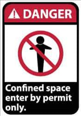 NMC - "Danger - Confined Space - Enter by Permit Only", 14" Long x 10" Wide, Rigid Plastic Safety Sign - Rectangle, 0.05" Thick, Use for Accident Prevention - Exact Tool & Supply
