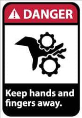 NMC - "Danger - Keep Hands and Fingers Away", 14" Long x 10" Wide, Pressure-Sensitive Vinyl Safety Sign - Rectangle, 0.004" Thick, Use for Accident Prevention - Exact Tool & Supply