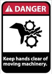 NMC - "Danger - Keep Hands Clear of Moving Machinery", 14" Long x 10" Wide, Rigid Plastic Safety Sign - Rectangle, 0.05" Thick, Use for Accident Prevention - Exact Tool & Supply