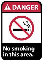 NMC - "Danger - No Smoking in This Area", 14" Long x 10" Wide, Pressure-Sensitive Vinyl Safety Sign - Rectangle, 0.004" Thick, Use for Accident Prevention - Exact Tool & Supply