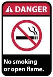 NMC - "Danger - No Smoking or Open Flame", 14" Long x 10" Wide, Rigid Plastic Safety Sign - Rectangle, 0.05" Thick, Use for Accident Prevention - Exact Tool & Supply