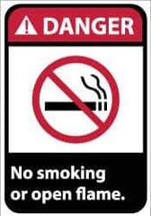 NMC - "Danger - No Smoking or Open Flame", 14" Long x 10" Wide, Pressure-Sensitive Vinyl Safety Sign - Rectangle, 0.004" Thick, Use for Accident Prevention - Exact Tool & Supply