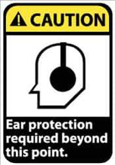 NMC - "Caution - Ear Protection Required Beyond This Point", 14" Long x 10" Wide, Rigid Plastic Safety Sign - Rectangle, 0.05" Thick, Use for Accident Prevention - Exact Tool & Supply