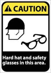 NMC - "Caution - Hard Hat and Safety Glasses in This Area", 14" Long x 10" Wide, Rigid Plastic Safety Sign - Rectangle, 0.05" Thick, Use for Accident Prevention - Exact Tool & Supply