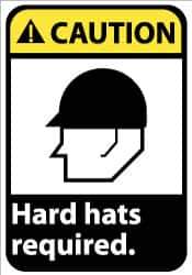 NMC - "Caution - Hard Hats Required", 14" Long x 10" Wide, Pressure-Sensitive Vinyl Safety Sign - Rectangle, 0.004" Thick, Use for Accident Prevention - Exact Tool & Supply