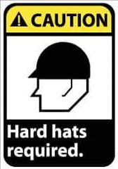 NMC - "Caution - Hard Hats Required", 14" Long x 10" Wide, Pressure-Sensitive Vinyl Safety Sign - Rectangle, 0.004" Thick, Use for Accident Prevention - Exact Tool & Supply