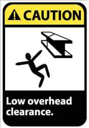 NMC - "Caution - Low Overhead Clearance", 14" Long x 10" Wide, Rigid Plastic Safety Sign - Rectangle, 0.05" Thick, Use for Accident Prevention - Exact Tool & Supply