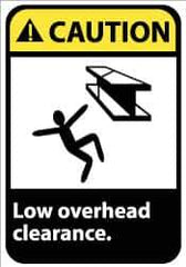NMC - "Caution - Low Overhead Clearance", 14" Long x 10" Wide, Pressure-Sensitive Vinyl Safety Sign - Rectangle, 0.004" Thick, Use for Accident Prevention - Exact Tool & Supply