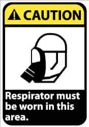 NMC - "Caution - Respirator Must Be Worn in This Area", 14" Long x 10" Wide, Pressure-Sensitive Vinyl Safety Sign - Rectangle, 0.004" Thick, Use for Accident Prevention - Exact Tool & Supply