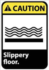 NMC - "Caution - Slippery Floor", 14" Long x 10" Wide, Pressure-Sensitive Vinyl Safety Sign - Rectangle, 0.004" Thick, Use for Accident Prevention - Exact Tool & Supply