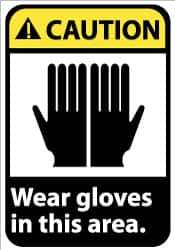 NMC - "Caution - Wear Gloves in This Area", 14" Long x 10" Wide, Pressure-Sensitive Vinyl Safety Sign - Rectangle, 0.004" Thick, Use for Accident Prevention - Exact Tool & Supply
