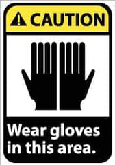 NMC - "Caution - Wear Gloves in This Area", 14" Long x 10" Wide, Rigid Plastic Safety Sign - Rectangle, 0.05" Thick, Use for Accident Prevention - Exact Tool & Supply