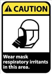 NMC - "Caution - Wear Mask - Respiratory Irritants in This Area", 14" Long x 10" Wide, Pressure-Sensitive Vinyl Safety Sign - Rectangle, 0.004" Thick, Use for Accident Prevention - Exact Tool & Supply