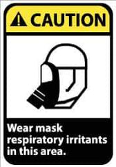 NMC - "Caution - Wear Mask - Respiratory Irritants in This Area", 14" Long x 10" Wide, Pressure-Sensitive Vinyl Safety Sign - Rectangle, 0.004" Thick, Use for Accident Prevention - Exact Tool & Supply