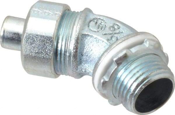 Cooper Crouse-Hinds - 3/8" Trade, Malleable Iron Threaded Angled Liquidtight Conduit Connector - Noninsulated - Exact Tool & Supply
