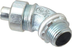 Cooper Crouse-Hinds - 3/8" Trade, Malleable Iron Threaded Angled Liquidtight Conduit Connector - Noninsulated - Exact Tool & Supply