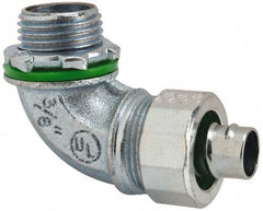 Cooper Crouse-Hinds - 3/8" Trade, Malleable Iron Threaded Angled Liquidtight Conduit Connector - Noninsulated - Exact Tool & Supply