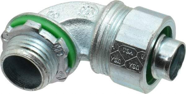 Cooper Crouse-Hinds - 1/2" Trade, Malleable Iron Threaded Angled Liquidtight Conduit Connector - Noninsulated - Exact Tool & Supply
