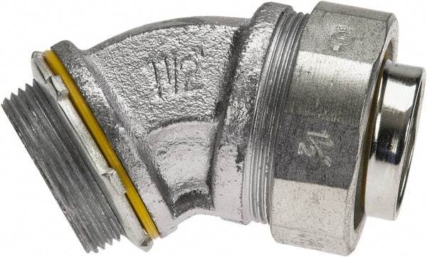Cooper Crouse-Hinds - 1-1/2" Trade, Malleable Iron Threaded Angled Liquidtight Conduit Connector - Noninsulated - Exact Tool & Supply