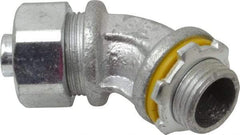 Cooper Crouse-Hinds - 3/8" Trade, Malleable Iron Threaded Angled Liquidtight Conduit Connector - Noninsulated - Exact Tool & Supply