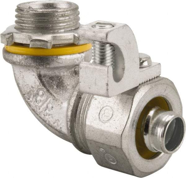 Cooper Crouse-Hinds - 3/8" Trade, Malleable Iron Threaded Angled Liquidtight Conduit Connector - Noninsulated - Exact Tool & Supply