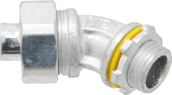 Cooper Crouse-Hinds - 1/2" Trade, Malleable Iron Threaded Angled Liquidtight Conduit Connector - Noninsulated - Exact Tool & Supply