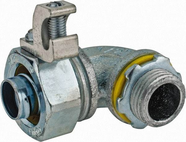 Cooper Crouse-Hinds - 1/2" Trade, Malleable Iron Threaded Angled Liquidtight Conduit Connector - Noninsulated - Exact Tool & Supply