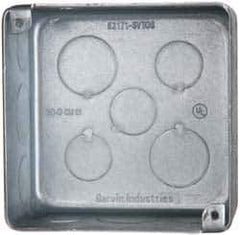 Cooper Crouse-Hinds - 1 Gang, (17) 1/2 & 3/4" Knockouts, Steel Square Outlet Box - 4" Overall Height x 4" Overall Width x 2-1/8" Overall Depth - Exact Tool & Supply