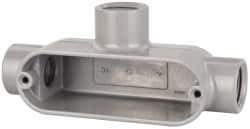 Cooper Crouse-Hinds - Form 5, T Body, 1/2" Trade, IMC, Rigid Aluminum Conduit Body - Oval/Rectangle, 4.82" OAL, 4.35 cc Capacity, Silver - Exact Tool & Supply