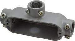 Cooper Crouse-Hinds - Form 5, T Body, 1/2" Trade, EMT, IMC, Rigid Aluminum Conduit Body - Rectangle, 4.82" OAL, 4.35 cc Capacity, Gray - Exact Tool & Supply