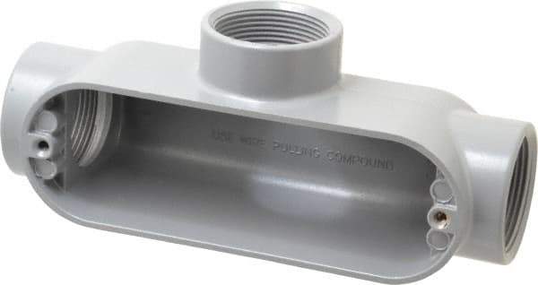 Cooper Crouse-Hinds - Form 5, T Body, 1-1/2" Trade, IMC, Rigid Aluminum Conduit Body - Oval/Rectangle, 8.45" OAL, 33.1 cc Capacity, Silver - Exact Tool & Supply