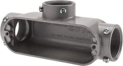 Cooper Crouse-Hinds - Form 5, T Body, 1-1/2" Trade, EMT, IMC, Rigid Aluminum Conduit Body - Rectangle, 8.45" OAL, 33.1 cc Capacity, Gray - Exact Tool & Supply