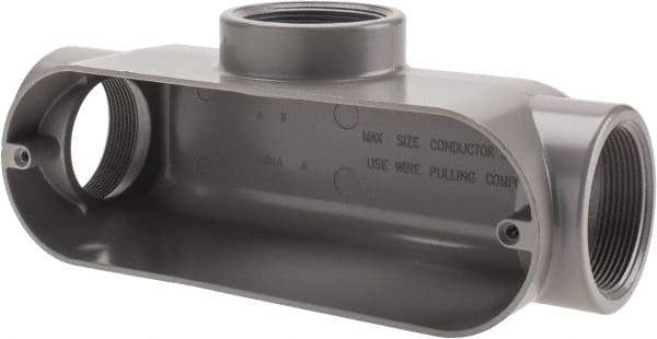 Cooper Crouse-Hinds - Form 5, T Body, 2" Trade, IMC, Rigid Aluminum Conduit Body - Oval/Rectangle, 10.71" OAL, 67 cc Capacity, Silver - Exact Tool & Supply