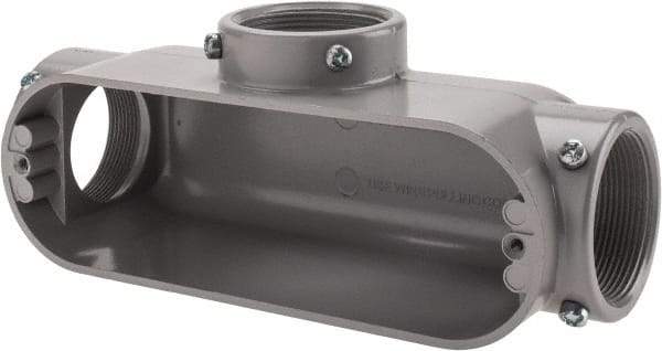 Cooper Crouse-Hinds - Form 5, T Body, 2" Trade, EMT, IMC, Rigid Aluminum Conduit Body - Rectangle, 10.71" OAL, 67 cc Capacity, Gray - Exact Tool & Supply