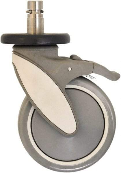 Eagle MHC - 5" Diam x 1-1/4" Wide x 8-5/8" OAH Stem Mount Swivel Caster with Brake - Polyurethane, 250 Lb Capacity, Delrin Bearing, 1" Round Stem - Exact Tool & Supply