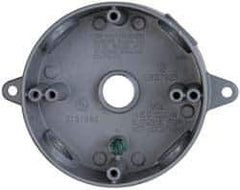 Cooper Crouse-Hinds - 1 Gang, (4) 1/2" Knockouts, Aluminum Round Outlet Box - 4-1/8" Overall Height x 4" Overall Width x 1-5/8" Overall Depth, Weather Resistant - Exact Tool & Supply