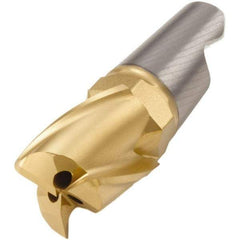 Seco - MM06 M02 Grade F40M Carbide End Milling Tip Insert - TiAlN/TiN Finish, 3 Flutes, 0.236" Cutting Diam, 0.296" Depth of Cut, 0.39" Extension, 0.079" Cnr Rad - Exact Tool & Supply