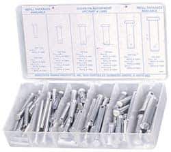 Precision Brand - 83 Piece, 3/16 to 1/2" Pin Diam, Clevis Pin Assortment - 1 to 2" Long, Steel, Zinc Plated - Exact Tool & Supply