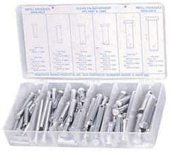 Precision Brand - 83 Piece, 3/16 to 1/2" Pin Diam, Clevis Pin Assortment - 1 to 2" Long, Steel, Zinc Plated - Exact Tool & Supply