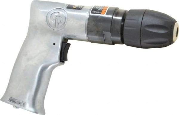 Chicago Pneumatic - 3/8" Keyless Chuck - Pistol Grip Handle, 2,400 RPM, 1.42 LPS, 3 CFM, 0.5 hp, 90 psi - Exact Tool & Supply