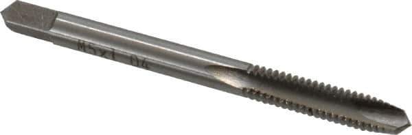 Interstate - M5x1.00 Metric Special, 2 Flute, Bright Finish, High Speed Steel Spiral Point Tap - Plug Chamfer, Right Hand Thread, 2-3/8" OAL, 7/8" Thread Length - Exact Tool & Supply