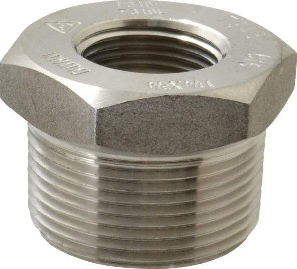 Merit Brass - 1-1/4 x 3/4" Grade 316/316L Stainless Steel Pipe Hex Bushing - MNPT x FNPT End Connections, 3,000 psi - Exact Tool & Supply