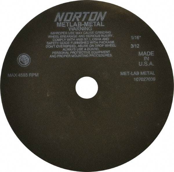 Norton - 10" 90 Grit Aluminum Oxide Cutoff Wheel - 1/16" Thick, 1-1/4" Arbor, 4,585 Max RPM, Use with Angle Grinders - Exact Tool & Supply
