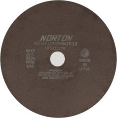Norton - 10" 90 Grit Aluminum Oxide Cutoff Wheel - 1/16" Thick, 1-1/4" Arbor, 3,820 Max RPM, Use with Angle Grinders - Exact Tool & Supply