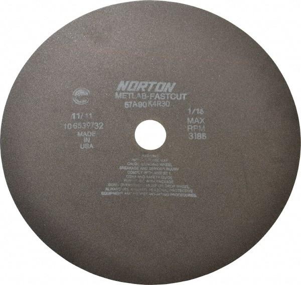 Norton - 12" 90 Grit Aluminum Oxide Cutoff Wheel - 1/16" Thick, 1-1/4" Arbor, 3,185 Max RPM, Use with Angle Grinders - Exact Tool & Supply
