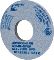 Norton - 14" Diam x 5" Hole x 1" Thick, G Hardness, 46 Grit Surface Grinding Wheel - Ceramic, Type 1, Coarse Grade, 1,800 Max RPM, Vitrified Bond, No Recess - Exact Tool & Supply