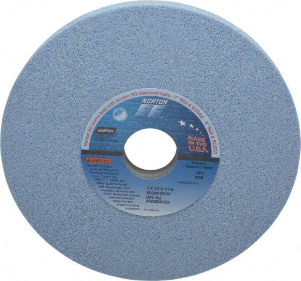 Norton - 7" Diam x 1-1/4" Hole x 1/2" Thick, G Hardness, 60 Grit Surface Grinding Wheel - Ceramic, Type 1, Medium Grade, 3,600 Max RPM, Vitrified Bond, No Recess - Exact Tool & Supply