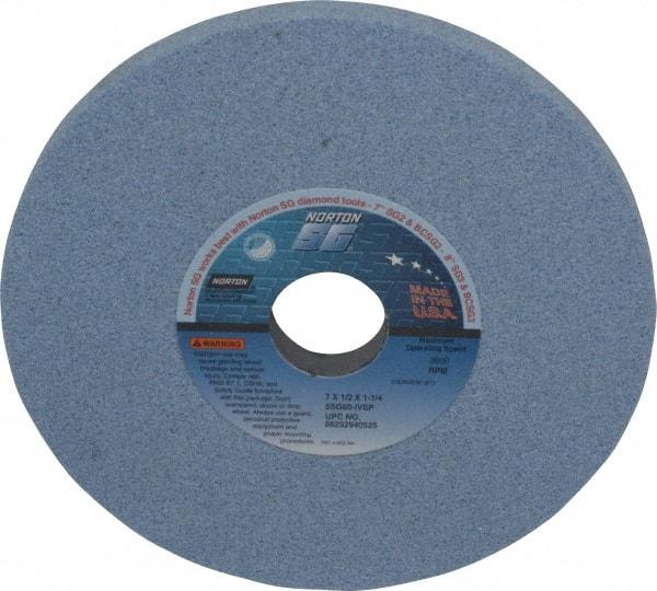 Norton - 7" Diam x 1-1/4" Hole x 1/2" Thick, I Hardness, 60 Grit Surface Grinding Wheel - Ceramic, Type 1, Medium Grade, 3,600 Max RPM, Vitrified Bond, No Recess - Exact Tool & Supply