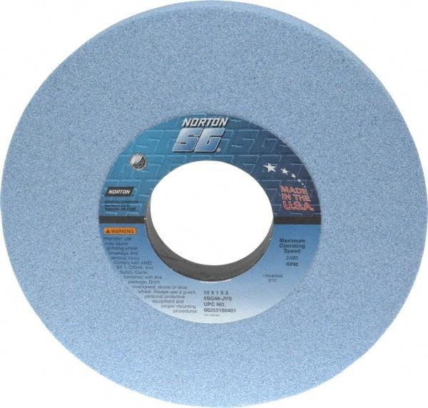 Norton - 10" Diam x 3" Hole x 1" Thick, J Hardness, 46 Grit Surface Grinding Wheel - Ceramic, Type 1, Coarse Grade, 2,485 Max RPM, Vitrified Bond, No Recess - Exact Tool & Supply