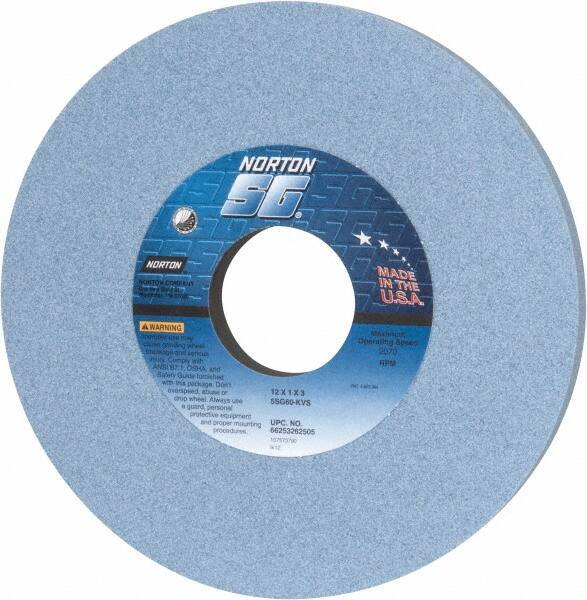 Norton - 12" Diam x 3" Hole x 1" Thick, K Hardness, 60 Grit Surface Grinding Wheel - Ceramic, Type 1, Medium Grade, 2,070 Max RPM, Vitrified Bond, No Recess - Exact Tool & Supply